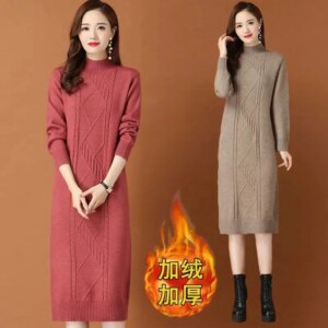 2024 New Long, Warm, and Thick Woolen Dress With a Coat, Paired With a Women's Knitted Woolen Skirt. Winter New Base Dress