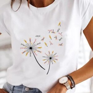 Short Sleeve Fashion Female Graphic Tee Women Print Dandelion Dragonfly 90s Summer Casual Clothes Ladies T Clothing T-shirts