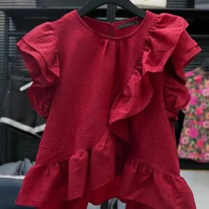 ZANZEA Women Chic Ruffle Blouse Vintage Short Sleeve Peplum Tops Holiday Summer Round Neck Tunic Casual Multilayer Pleated Shirt