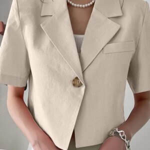 VONDA Elegant Summer Blazer Women Short Sleeve Suit Collar OL Coat 2023 Fashion Outwear Solid Color Casual Button Tunic Tops