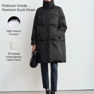 Amii 2024 Winter New Women's Velcro Loose Coat Top Warm Stand-up Collar Letter Embroidered Seal Zipper Down Jacket 12444103