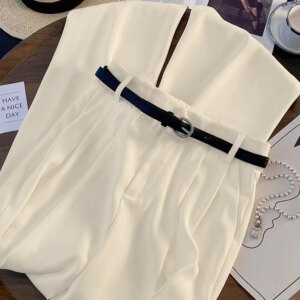 Loose with Belt Suit Wide Leg Pants Women Korean Elegant Office Lady Casual Straight Trousers Fashion High Waist Solid Pants New