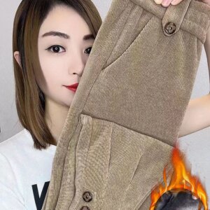 Corduroy Velvet Lined Warm Harem Ankle-length Pants Winter Thicken Women New Jogger Pantalones Casual Snow Wear Sweatpants