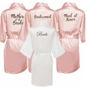 new bride bridesmaid robe with white black letters mother sister of the bride wedding gift bathrobe kimono satin robes