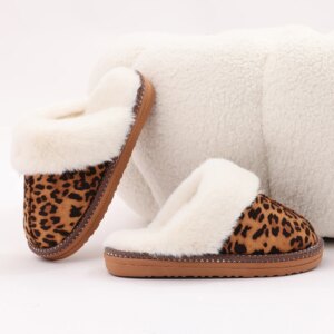 Kidmi Fashion Fuzzy Cotton Slippers For Women Indoor Non-slip Faux Fur Collar Fluffy Slides Winter Soft Cozy Plush House Shoes